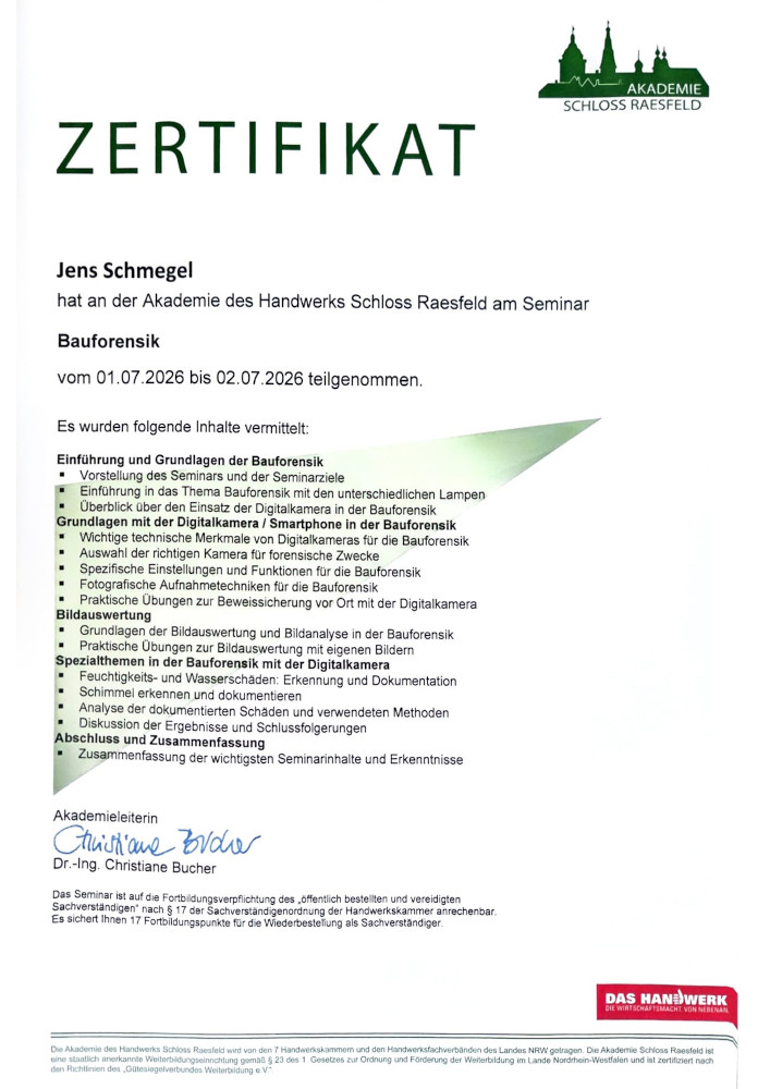 Zertifikat Bauforensik